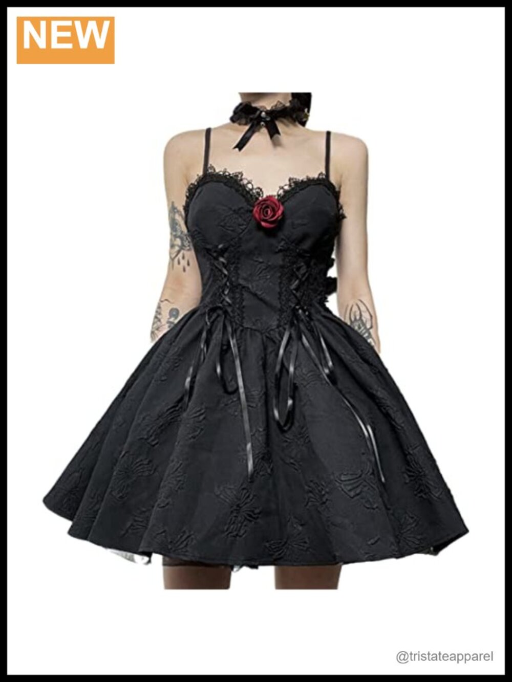 Women's Gothic Lace Up A-Line Mini Dress Spaghetti Strap Backless